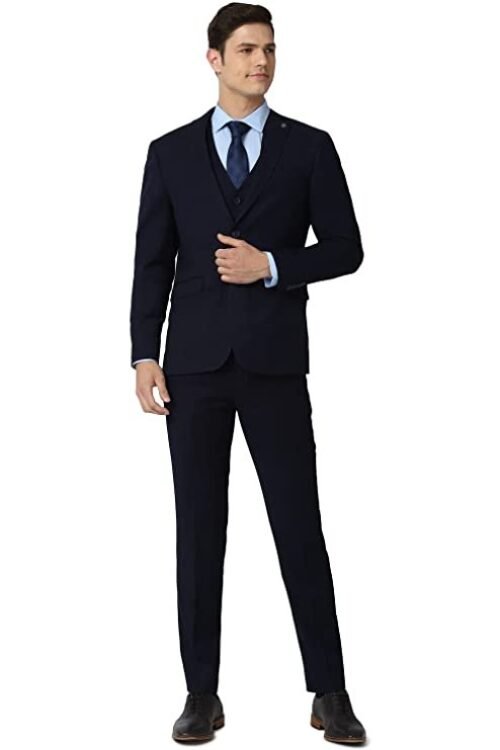 Peter England Polyester Blend Men Navy Three Piece Suit Business Vest (PIS3SNSF687966 40)