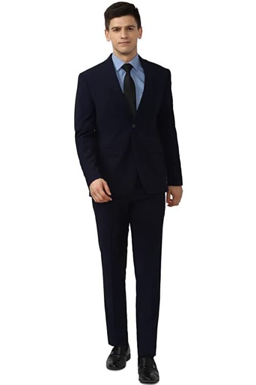 Peter England Men’s Polyester Blend Two Piece Business Suit Pants Set (PISUONSPS21832_Black_36)