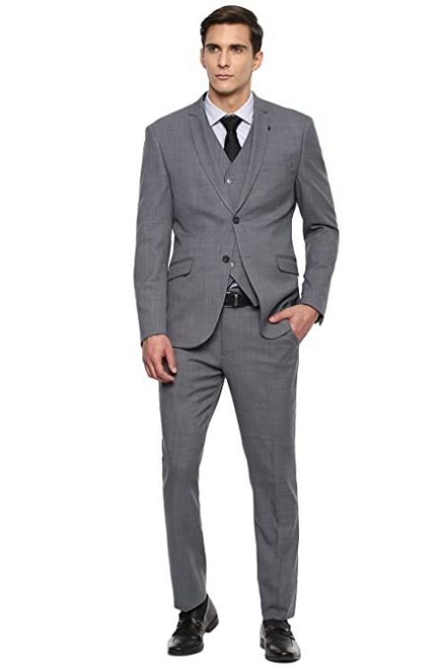 Van Heusen Men’s Polyester Blend Grey Three Piece Suit Business Pants Set (VDSUESKFA92533 46)