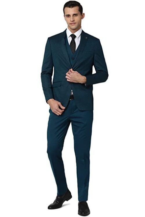 Peter England Polyester Blend Men Green Three Piece Suit Business Vest (PIS3SNSF907693 38)