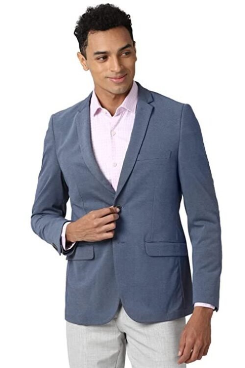 Peter England Men’s Textured Slim Fit Blue Blazer