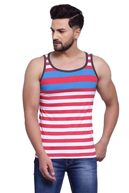 Zoiro Trends Super Combed Cotton Striped Singlet for Men with U-Neckline & Sleeveless Design | Anti-Bacterial & Anti-Pilling Finish | Pack of 1