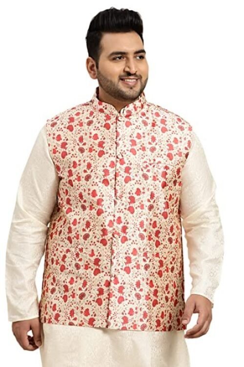 SOJANYA Plus (Since 1958), Men’s Silk Blend Printed Nehru Jacket