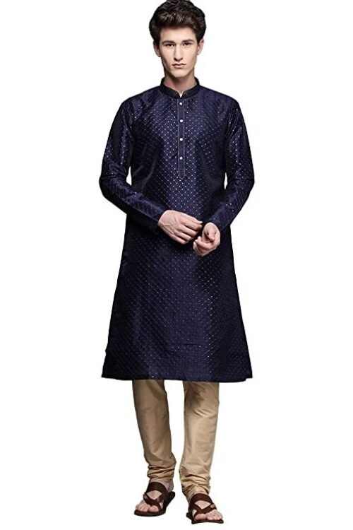 Manyavar Kurta Set for Men, Full Sleeves Mandarin Collar Ethnic Kurta Set for Engagement, Wedding, Party Solid