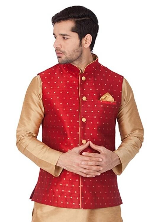 VASTRAMAY Men’s Egyptian Blue Cotton Blend Ethnic Jacket