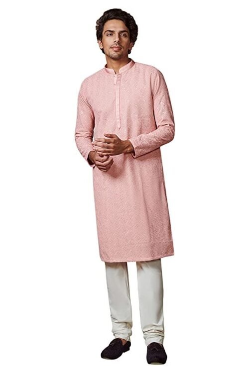 Manyavar Kurta Set for Men, Full Sleeves Mandarin Collar Ethnic Kurta Set for Engagement, Wedding, Party Solid