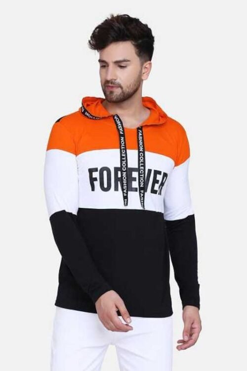 Men Hooded Neck Orange, White, Black T-Shirt