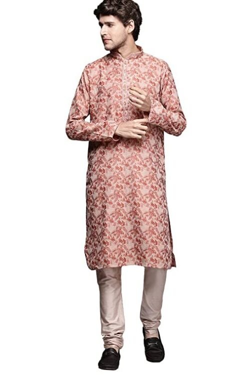 Manyavar Kurta Set for Men, Full Sleeves Mandarin Collar Ethnic Kurta Set for Engagement, Wedding, Party Printed