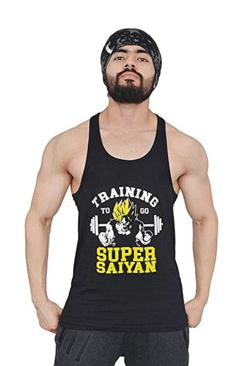 Anax Aesthetics X Dragon Ball Z 100% Cotton Grafiko Super Saiyan Sleeveless Gym Stringer Vest for Men