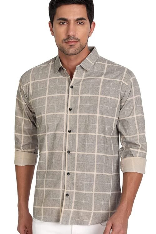 IndoPrimo Men’s Regular Fit Cotton Casual Checks Shirt for Men Full Sleeves