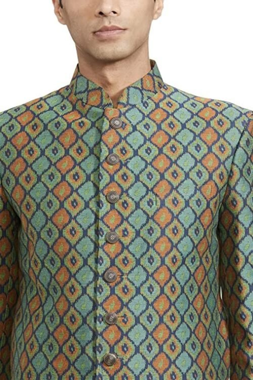 Ethnix Men’s Jaquard Indowestern Jacket (RTIB00133-N5_Medium Green_100