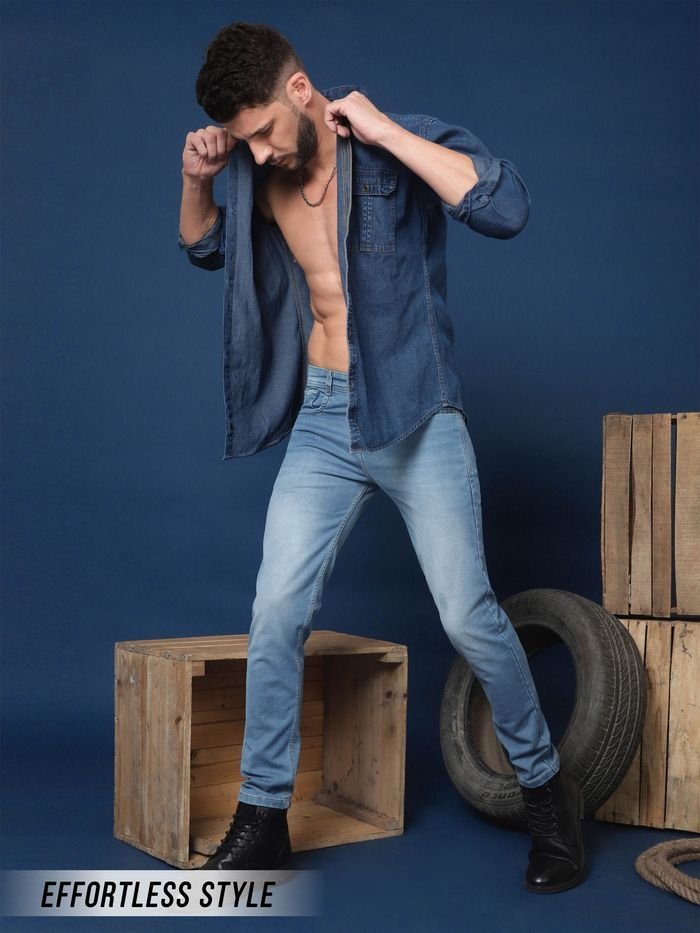 True Blue Cotton Knitted Mens Jeans