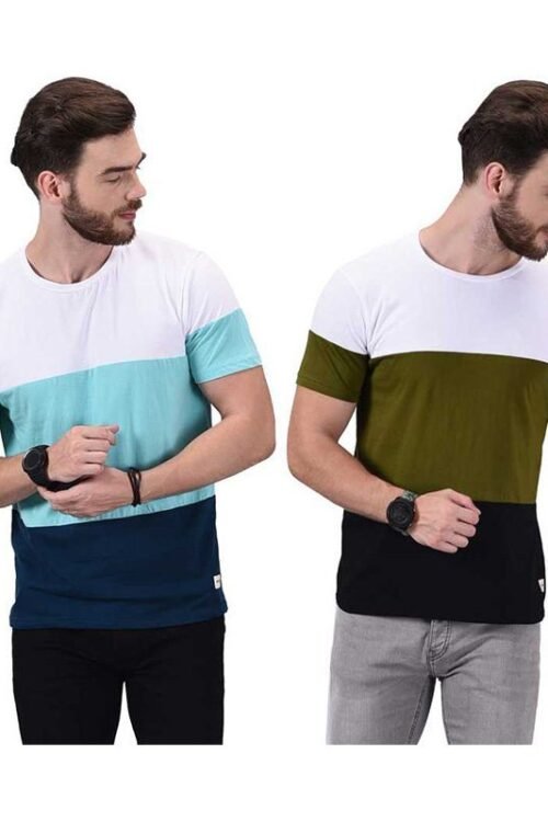 Color Block Men Round Neck Multicolor T-Shirt  (Pack of 2)